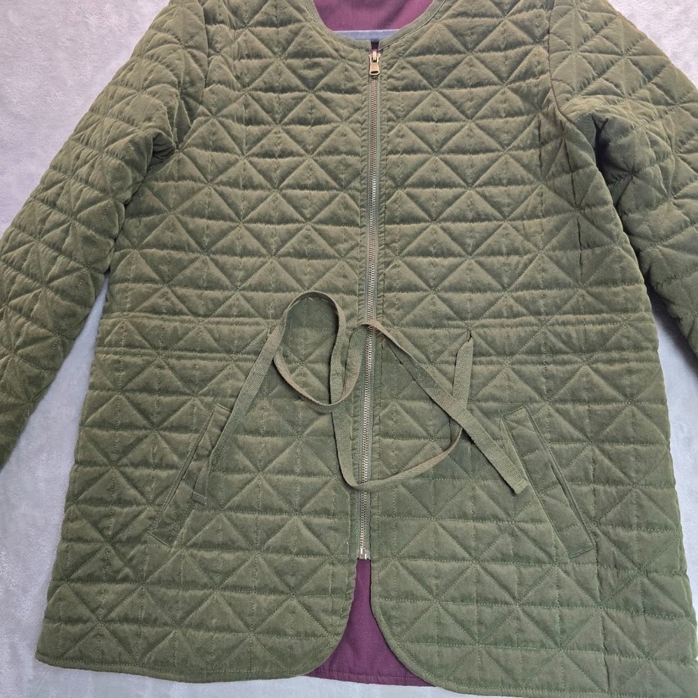 Signature Weekend Olive Green Quilted Jacket Women's XL Belted Zip Front Lined - Picture 4 of 12